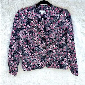 Charter Club Petite jacket black, pink, white, black buttons‎
